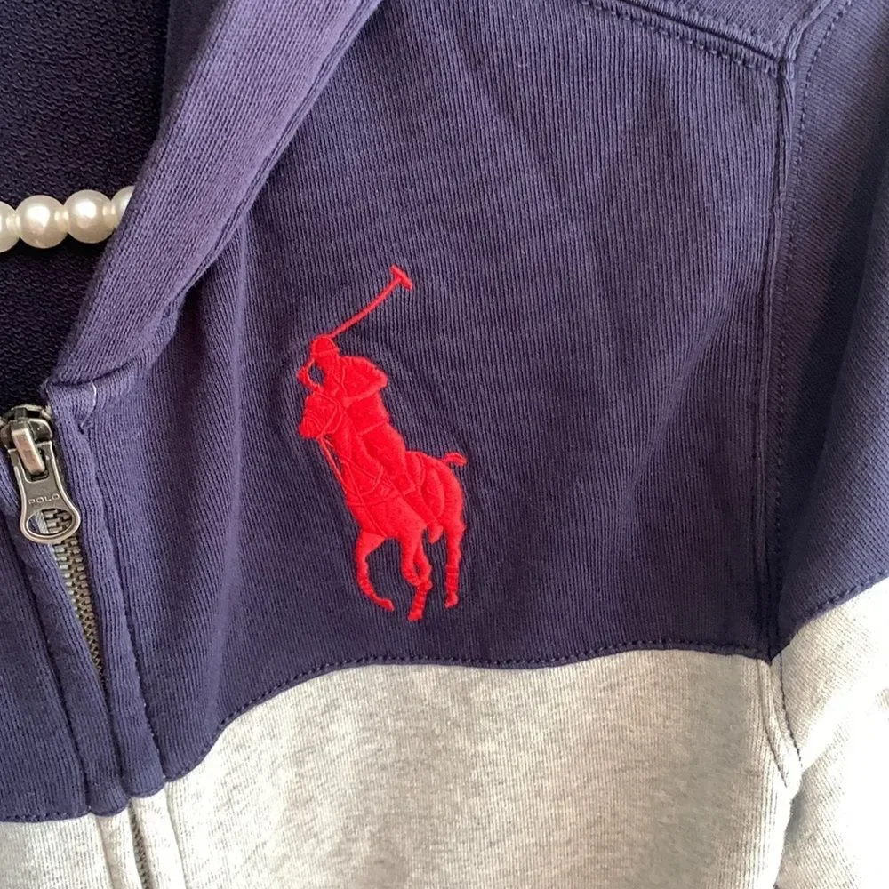 Polo Ralph Lauren Navy and Gray Zip-Up Hoodie boys size large